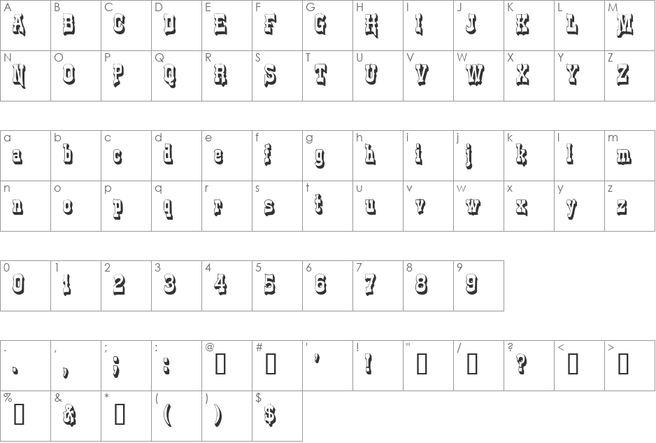 SilveradoDisplaySSK font character map preview