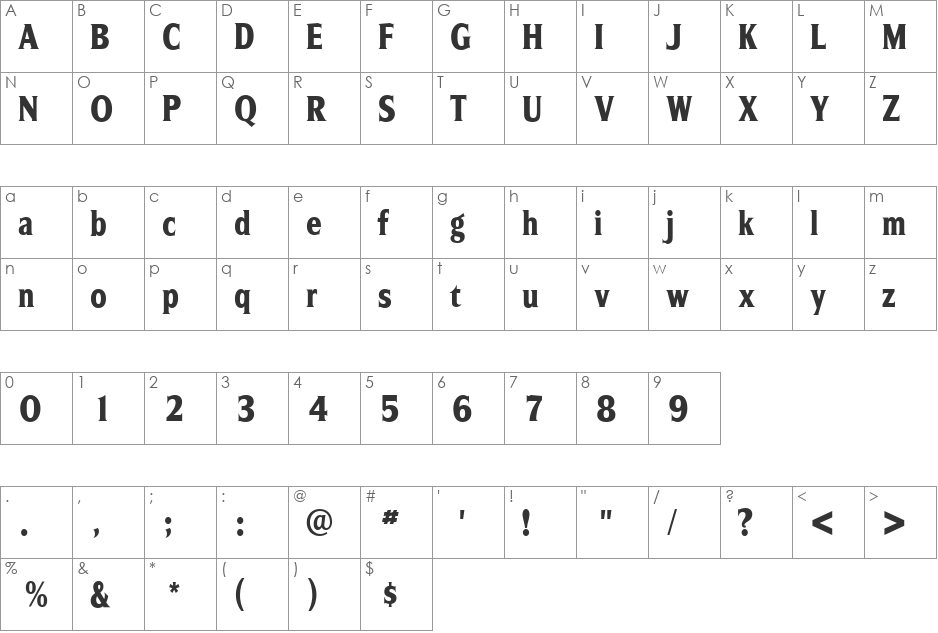 SilveradoExtraBoldCondensed font character map preview
