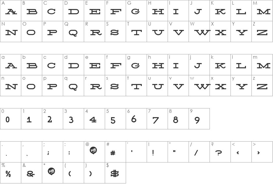 Silverfake font character map preview