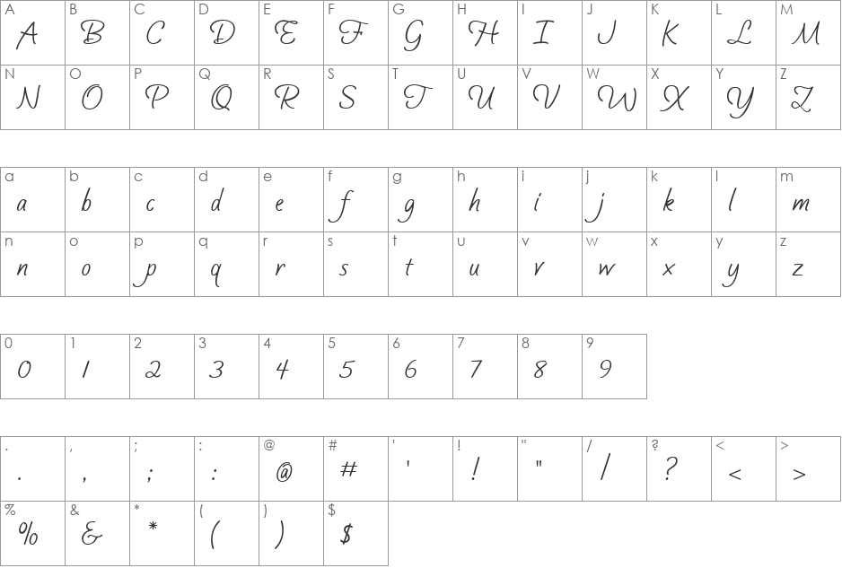 SilverScriptRegular font character map preview