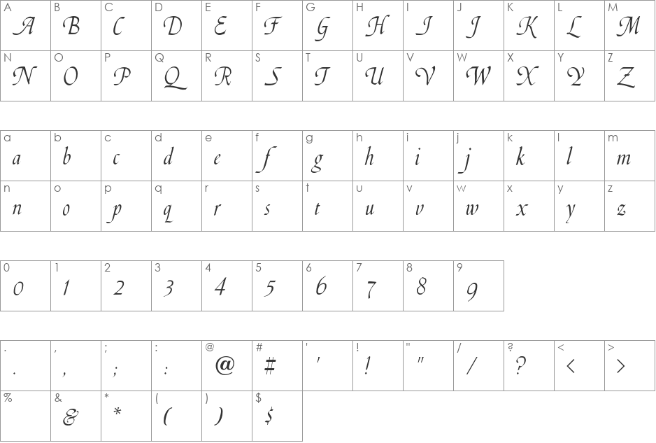 SilverwoodSwash font character map preview