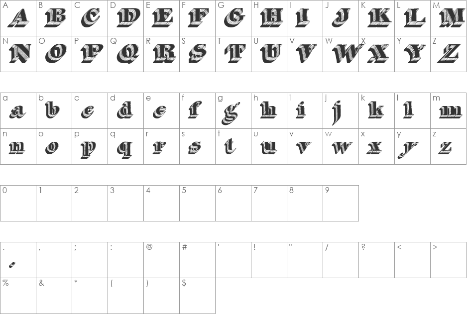 Silvestre Relief font character map preview