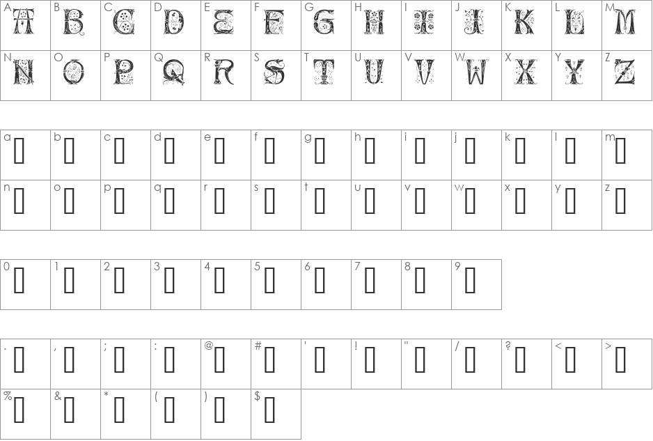 Silvus font character map preview