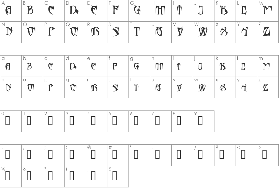 Bats&Dragons-Abaddon font character map preview