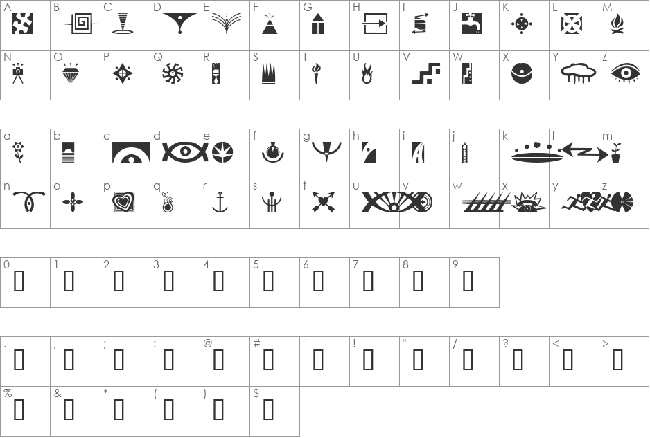 Simbolos 1 font character map preview