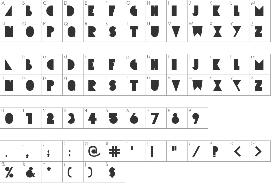 Simcha font character map preview