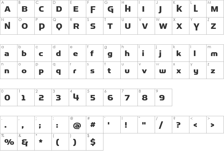 SimianDisplay font character map preview