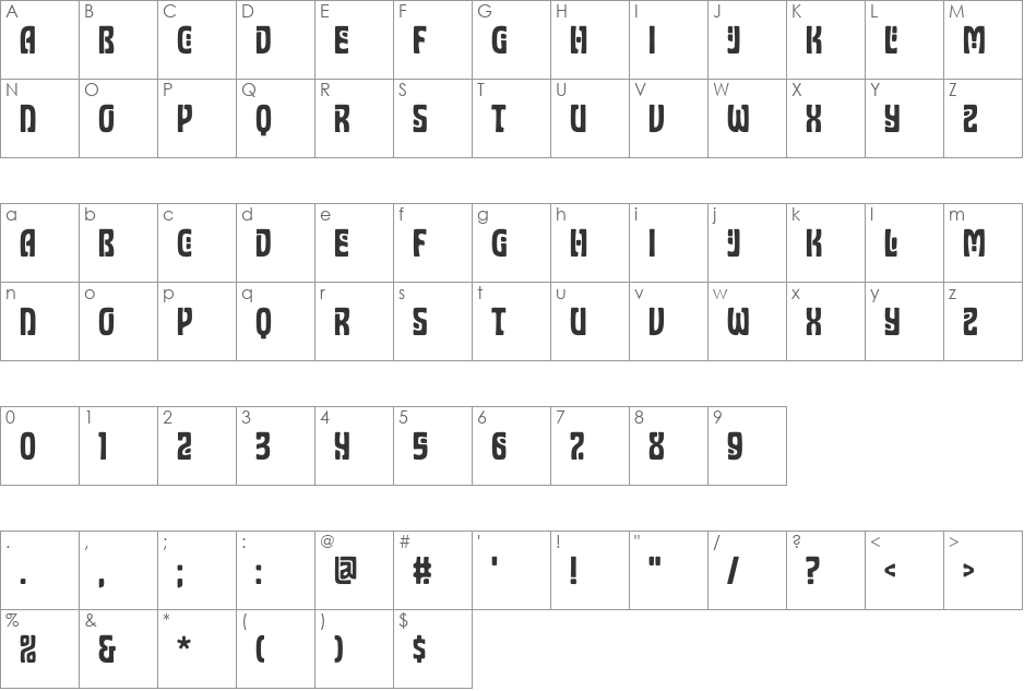 SimianDisplay font character map preview