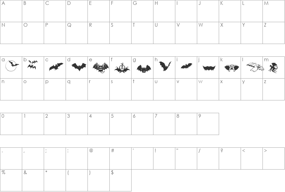 Bats-Symbols font character map preview