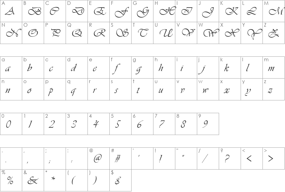 Simone font character map preview