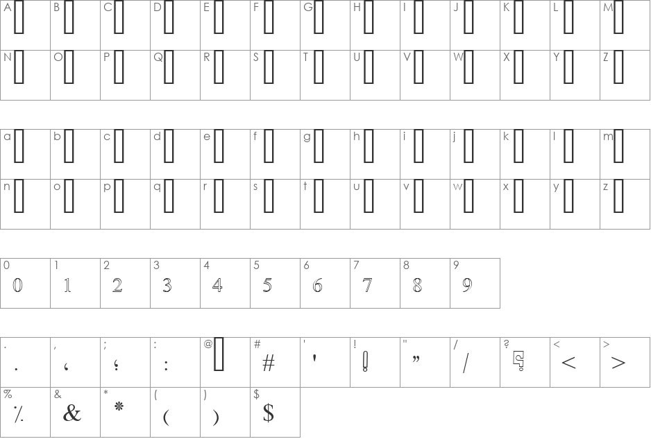 Simple Indust Outline font character map preview