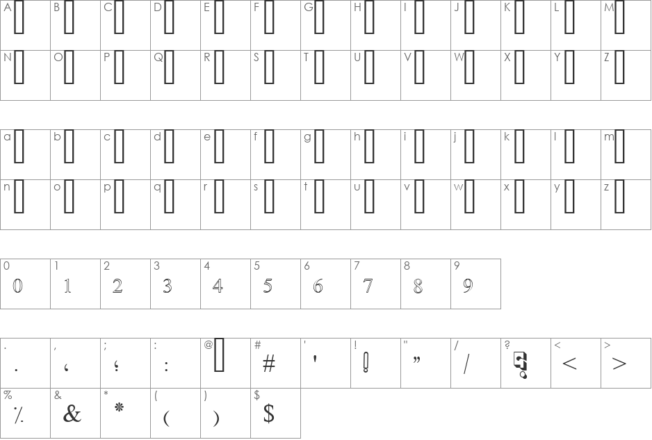 Simple Indust Shaded font character map preview