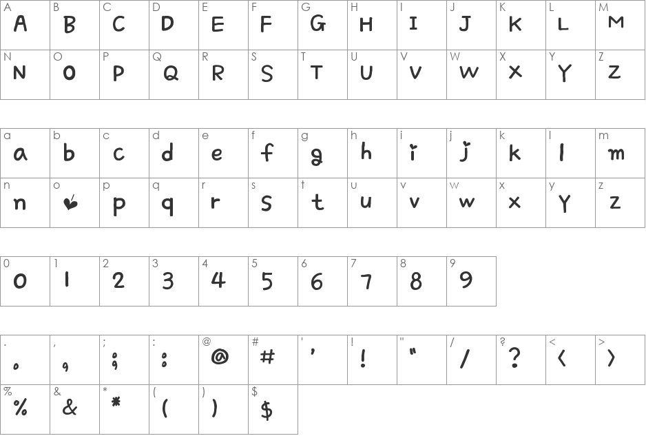 Simple Love font character map preview
