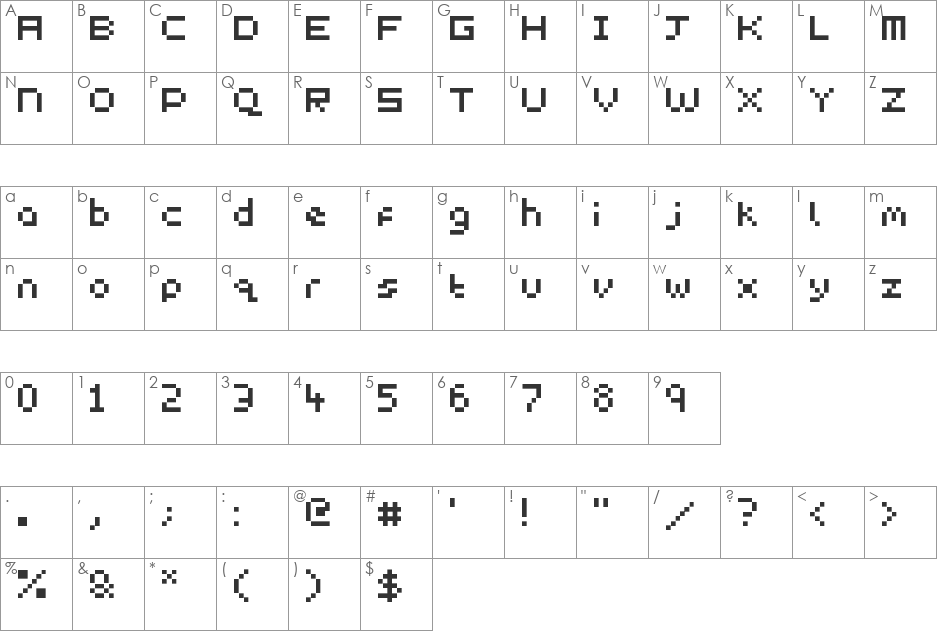 Simple Pixels (FW) font character map preview