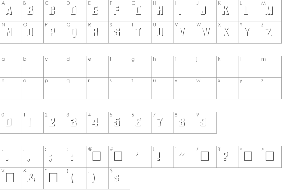 Simple Relief Caps font character map preview