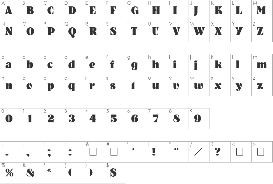 Battle font character map preview