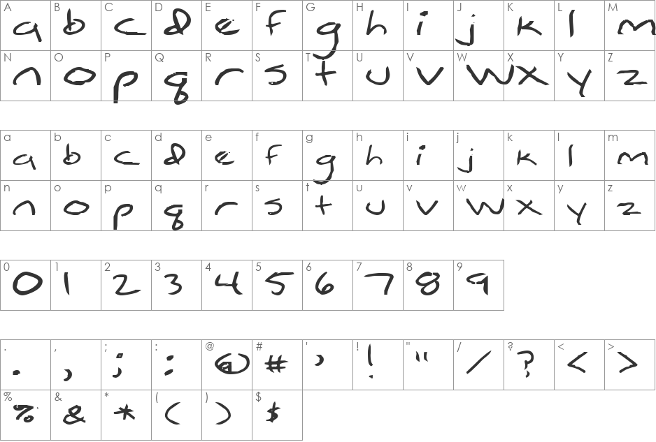 Simpleton font character map preview
