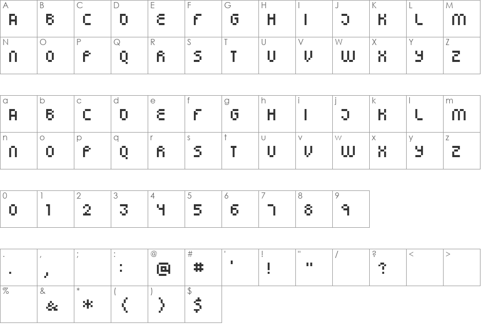 Simpletown font character map preview