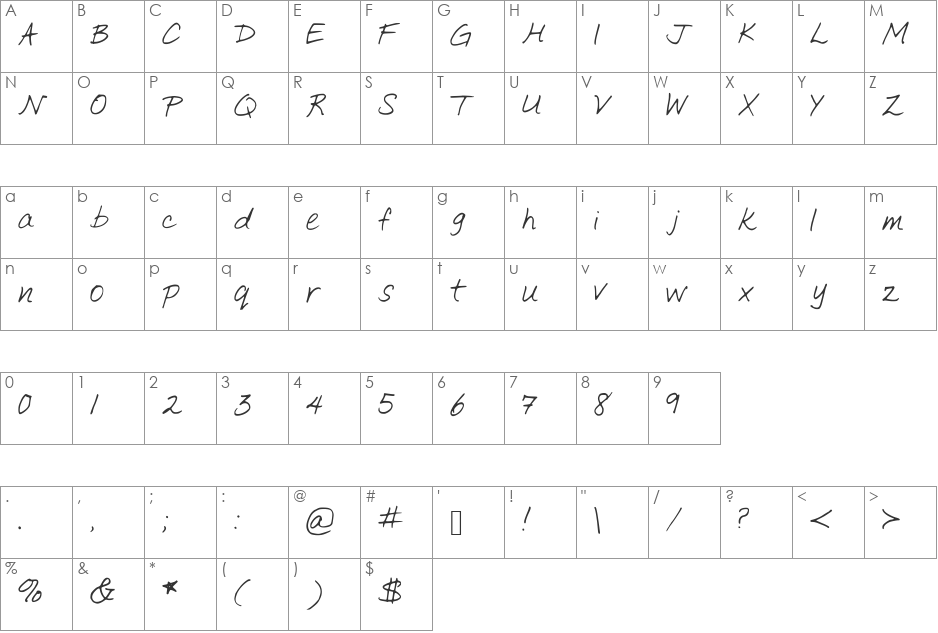 SimpleWriting font character map preview