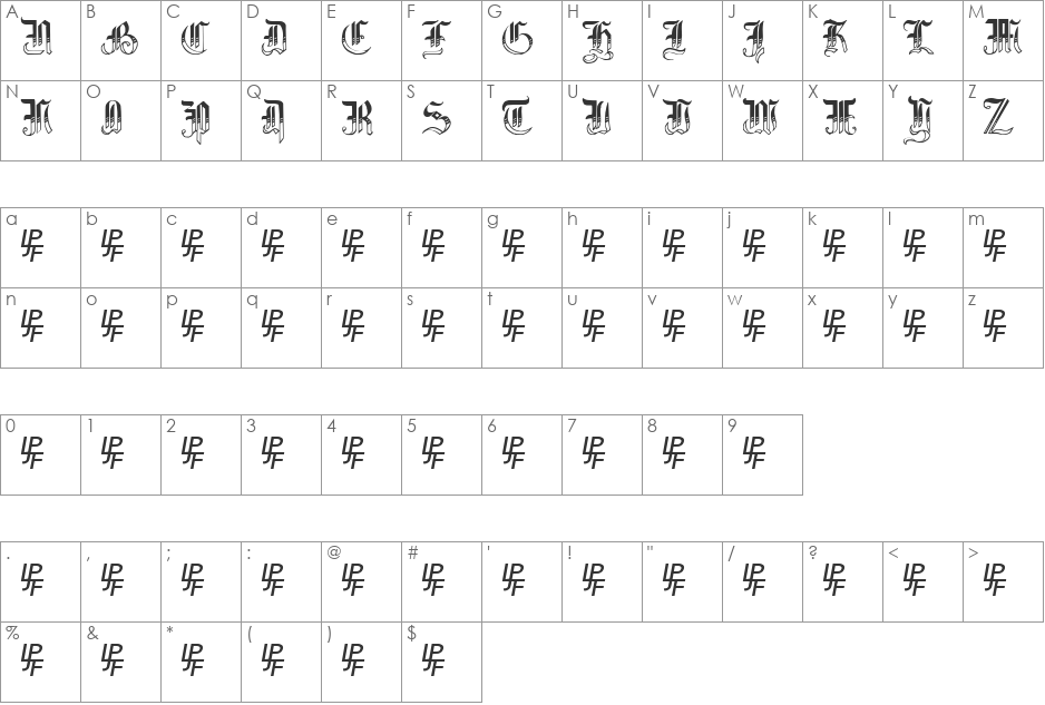 Simplicity No4 font character map preview