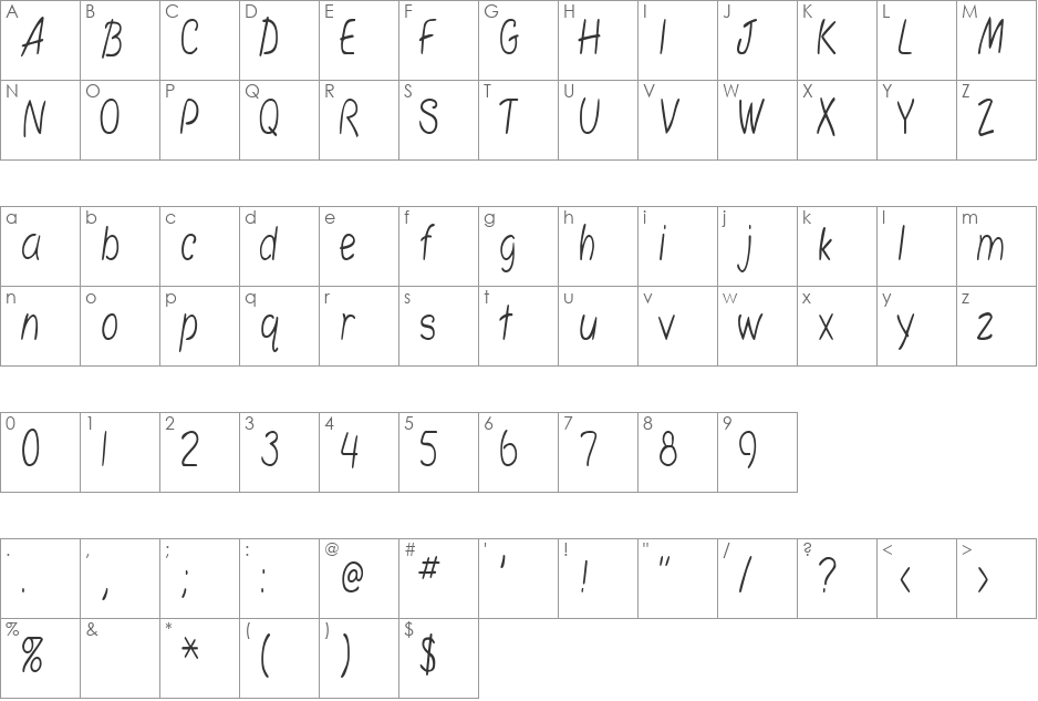 SimplicityCondensed font character map preview