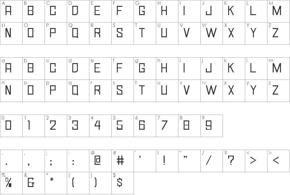 Simply Square JL font character map preview
