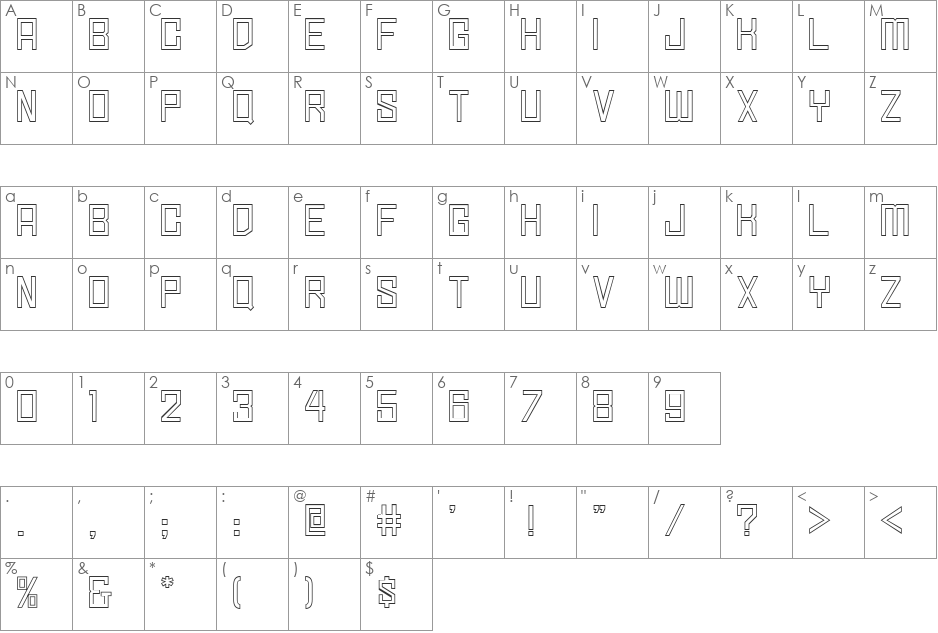 Simply Square Outline JL font character map preview
