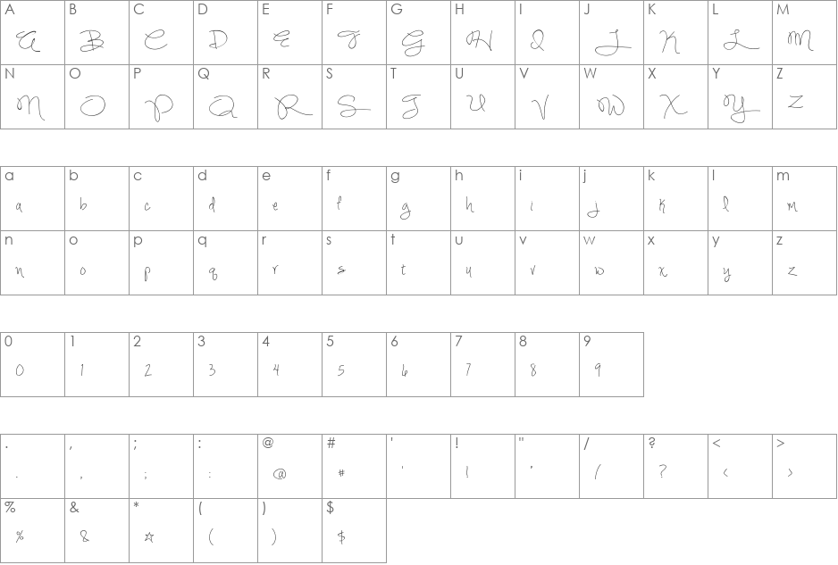 Simply*Glamorous font character map preview