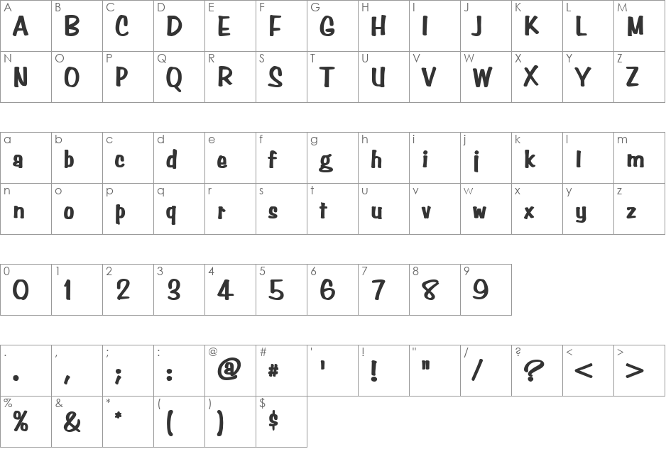 Simpson Heavy font character map preview