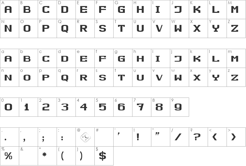 BATTLEFIELD font character map preview