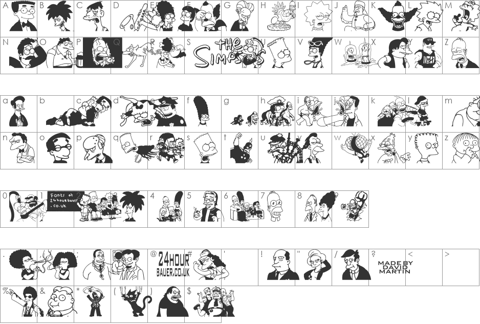 Simpsons Mmmm...Font font character map preview