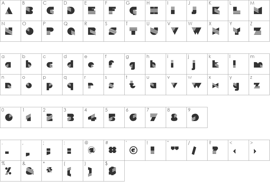 Simulata font character map preview