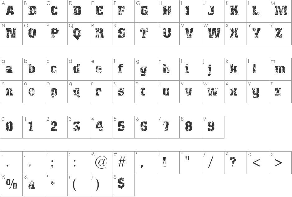 simulated evolution font character map preview