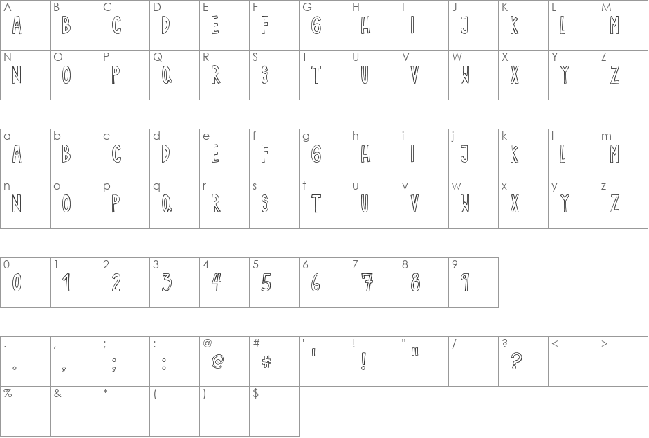 Sin Gracia font character map preview