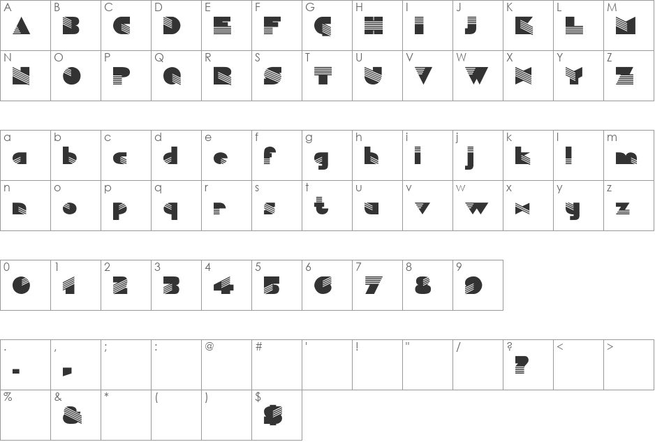 Sinalco font character map preview