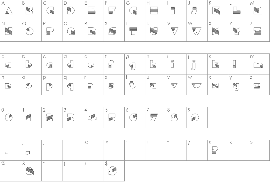 Sinaloa Hollow font character map preview