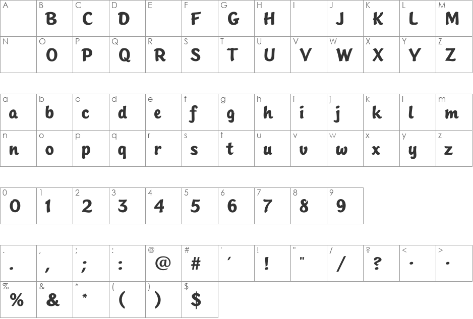 SinclairBoldScript font character map preview