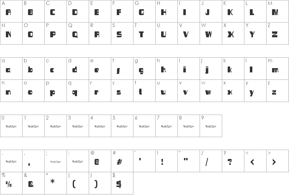 Sinema font character map preview