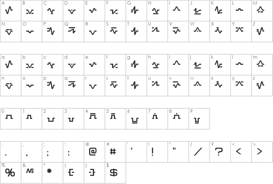 Sinescript font character map preview