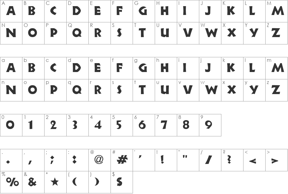 Sinfonie font character map preview