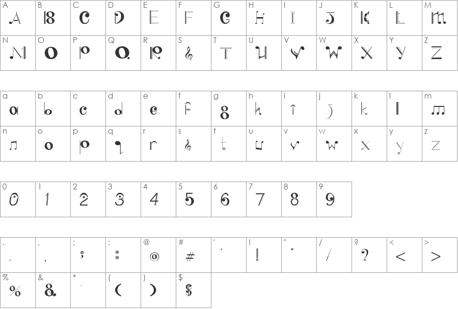 Sing With Me font character map preview