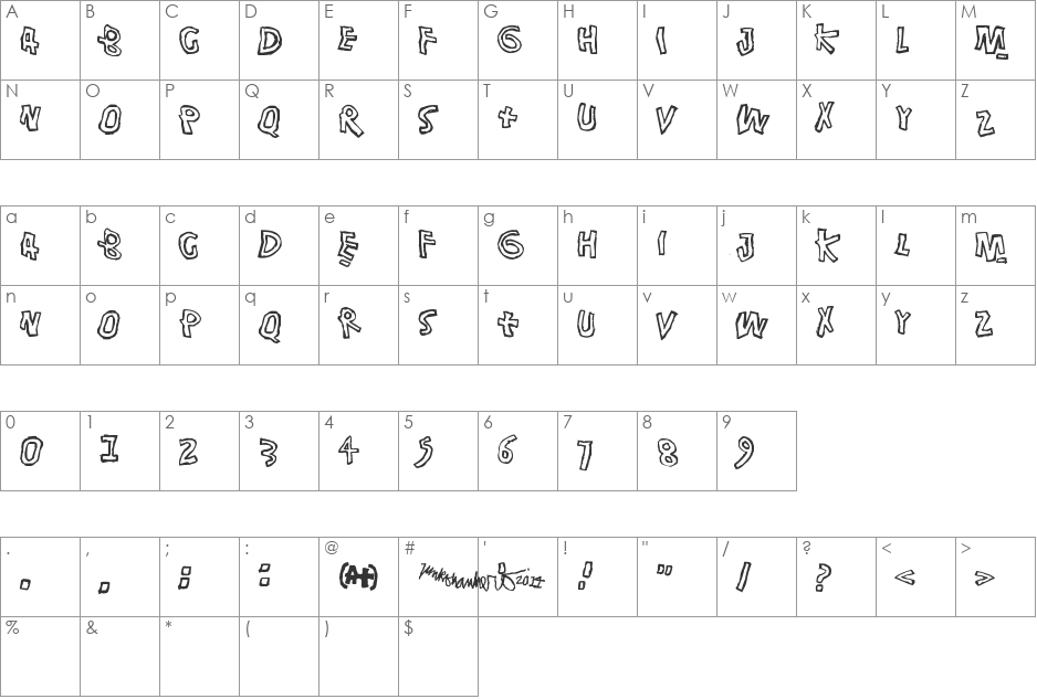 Singalonga font character map preview