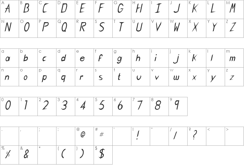 SingaporeCondensed font character map preview