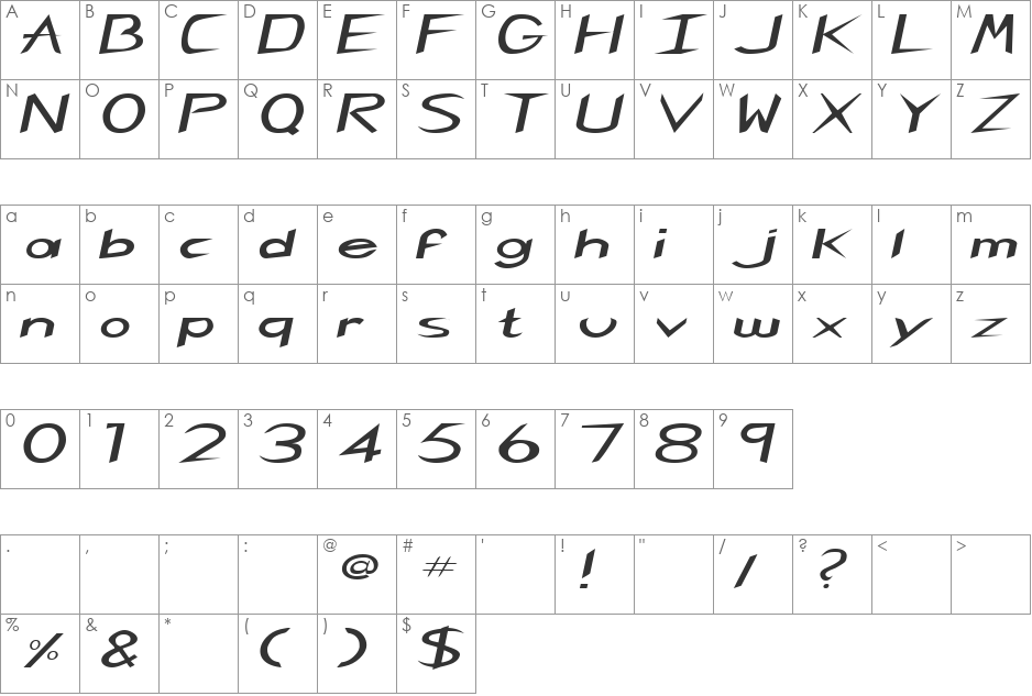 SingaporeExtended font character map preview
