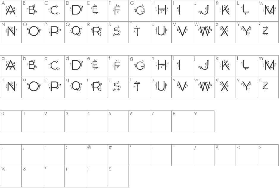 Single Stroke font character map preview
