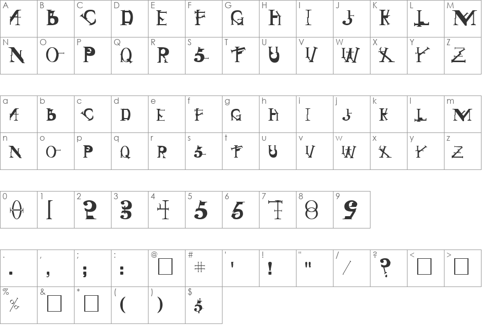 Singothic font character map preview