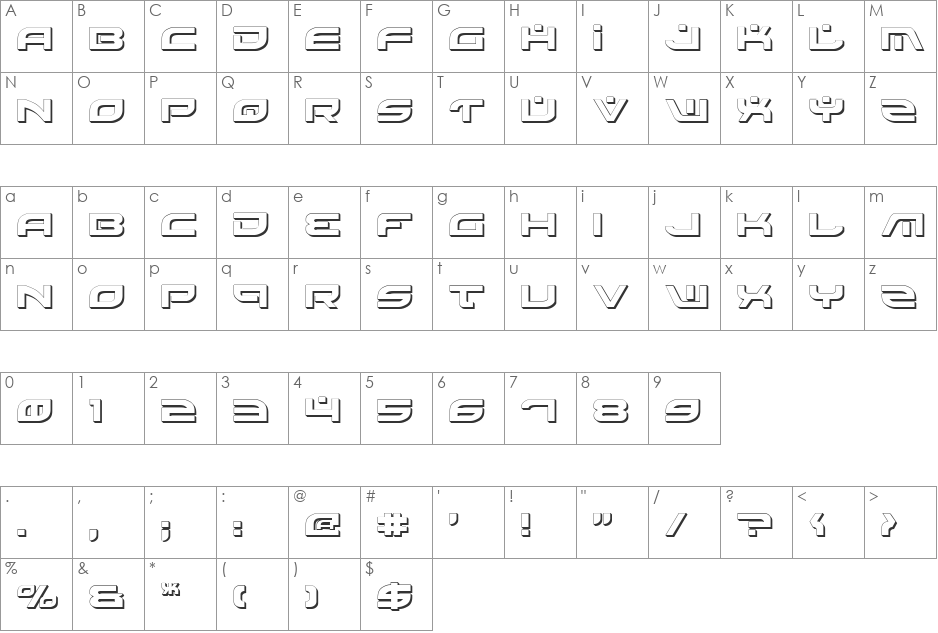 Battlefield Shadow font character map preview