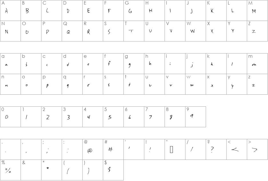 Singularity font character map preview