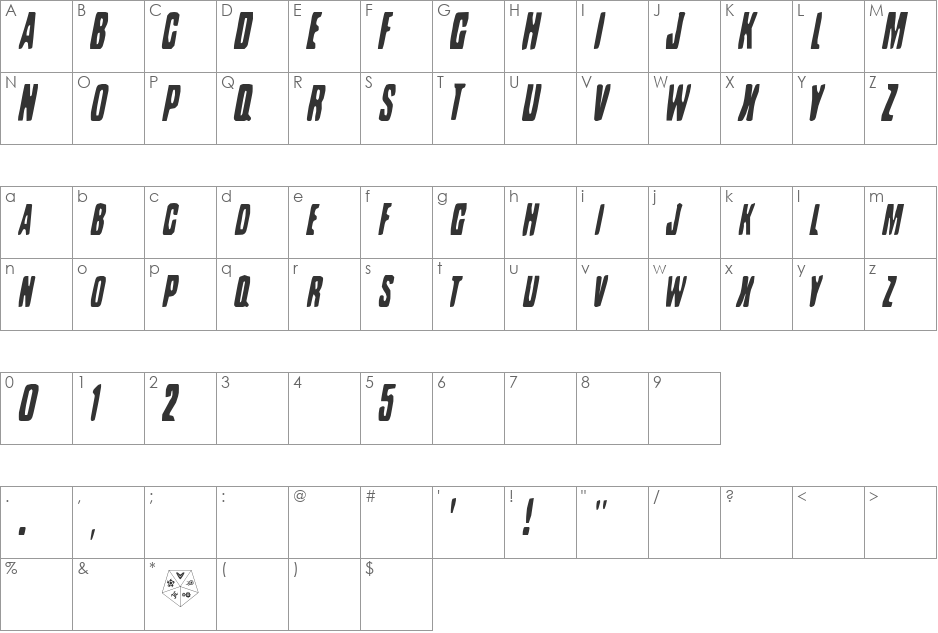 Battleforce 5 font character map preview