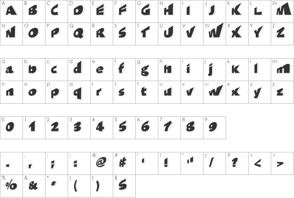 Sintex '3D' UltraBlack font character map preview